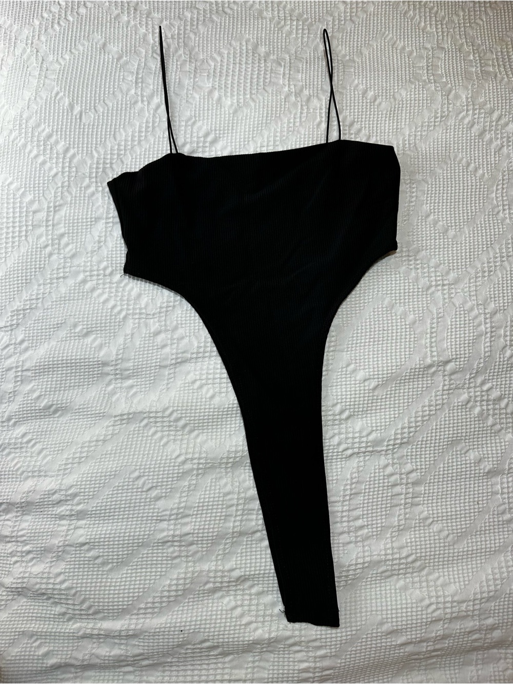 Edikted Camilla Ribbed High-Cut Bodysuit in Black